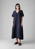 Garment Dyed Linen V Neck Dress | Midnight